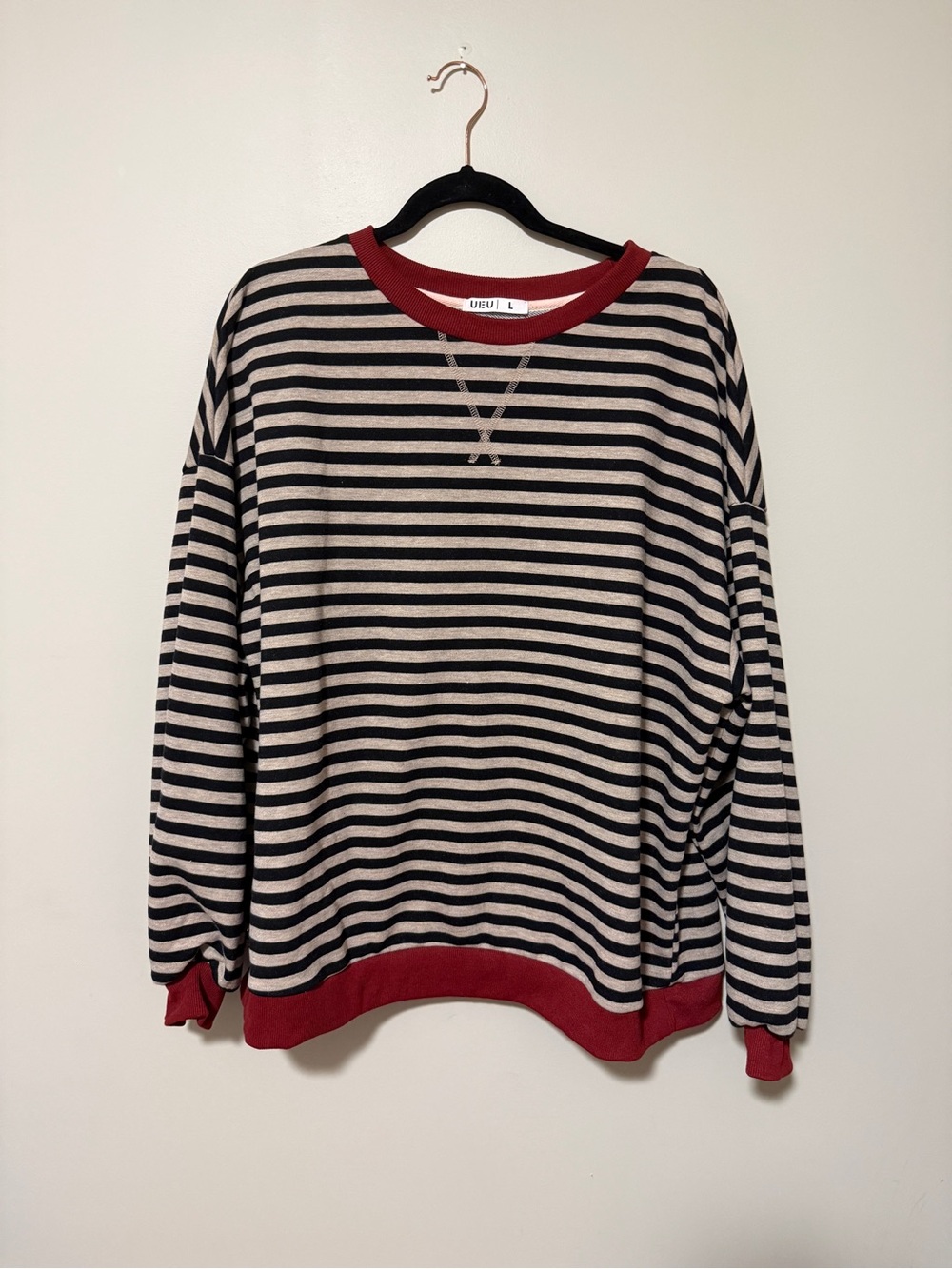 UEU Women Oversized Striped Crewneck Sweatshirt